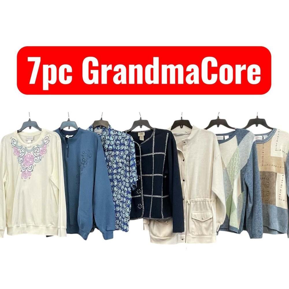 7pc Grandmacore Vintage Bundle Assorted Sweaters Tops Size L